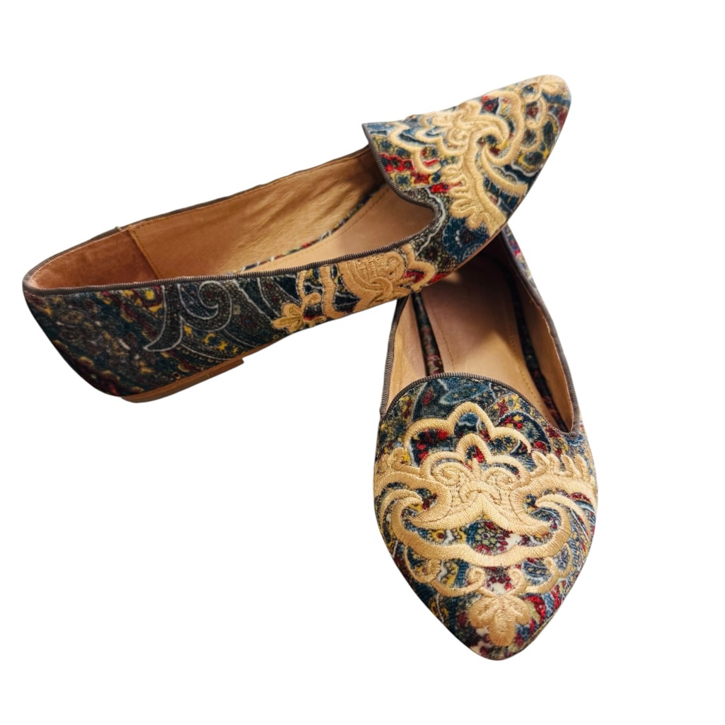 Joie Embroidered Tapestry Pointed Toe Flats Eu 38 Boho Baroque Ballet Shoes